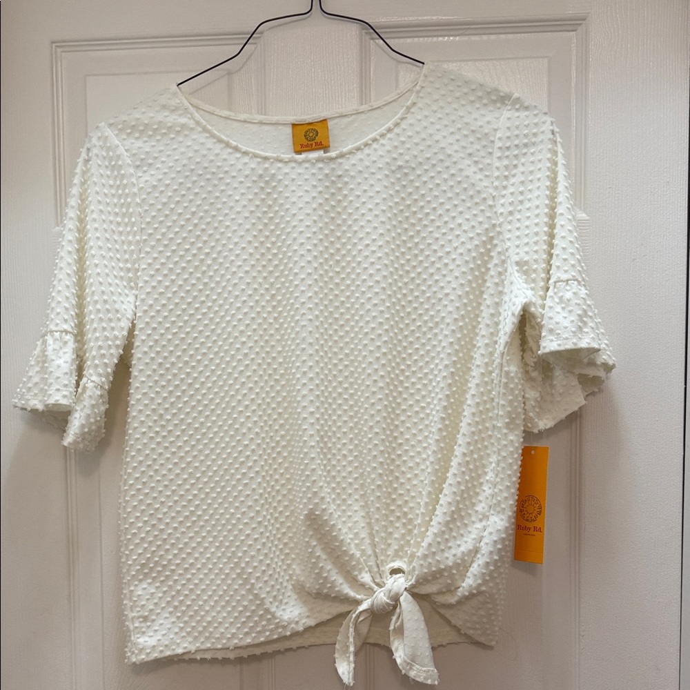 Ruby Rd. Cream Textured Blouse with Tie Detail